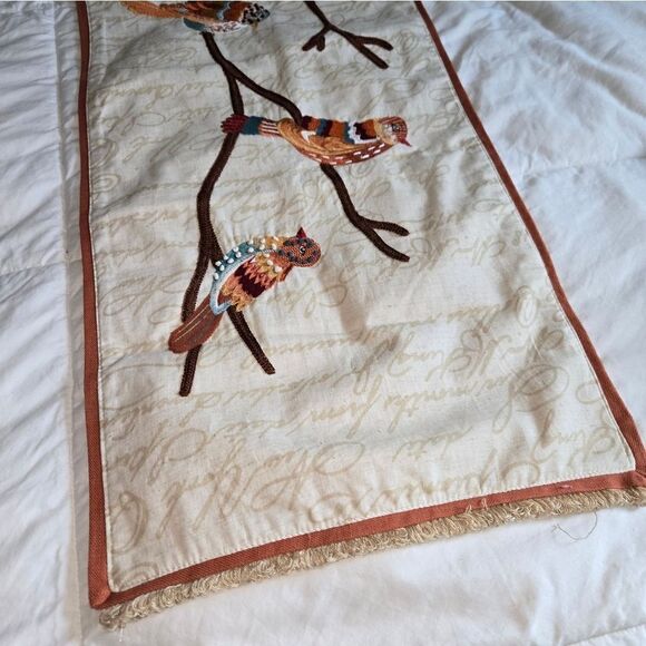Fall Pier 1 Table Runner w/ embroidered birds 48x13.5 - Picture 7 of 11